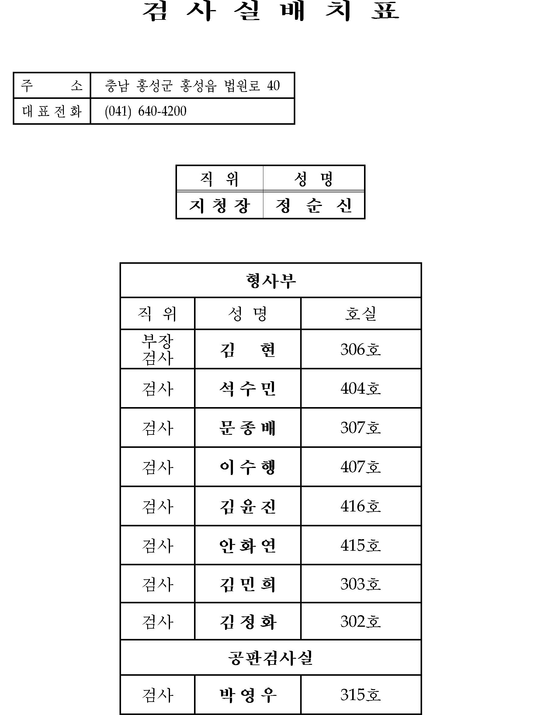 대전지방검찰청 홍성지청 검사 배치표 상단 다운로드 파일 캡처이미지