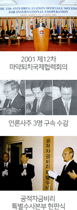 2001 제12차 마약퇴치국제협력회의,언론사주 3명 구속 수감,공적자금비리 특별수사본부 현판식