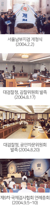 서울 남부지검 개청식(2004.2.2),대검찰청, 감찰위원회 발족(2004.8.17),대검찰청, 공안자문위원회 발족(2004.8.20),제9차 국제검사협회 연례총회 2004.9.5~10)