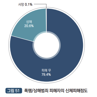 폭행/상해범죄 피해자의 신체피해정도 : 피해 무 79.4% 상해 20.6% 사망 0.1%